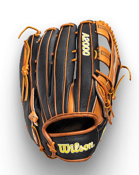 Black and tan Wilson A2000 baseball glove.